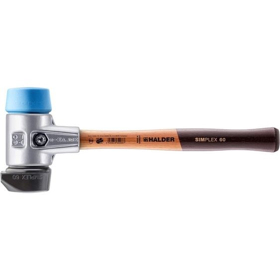 Marteau de protection SIMPLEX, composition TPE-soft / caoutchouc avec pied ; avec boîtier en aluminium et manche en bois de qualité | D=60 mm | 3112.260