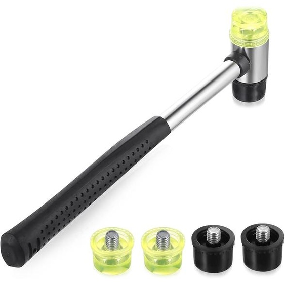Marteau en caoutchouc de 25 mm, marteau double face, avec 4 têtes interchangeables, pour le cuir, le bois et le plastique