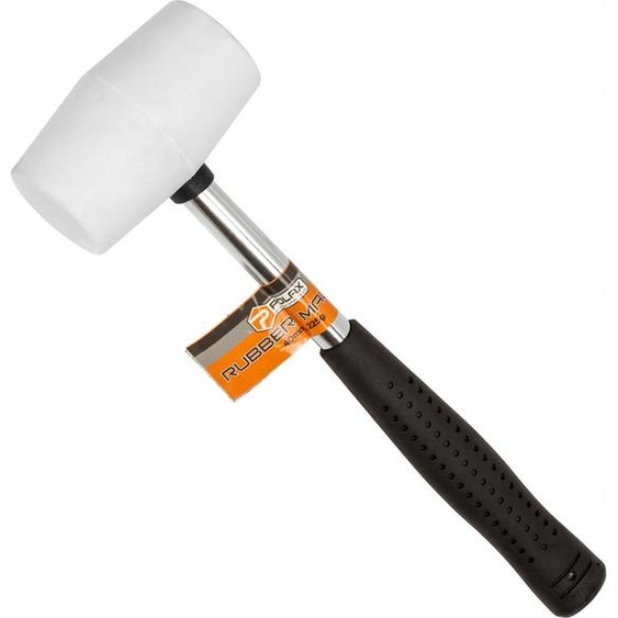 Marteau en caoutchouc Polax 225 g - manche métal, tête blanche 40 mm, idéal pour les artisans, latelier et les travaux de montage