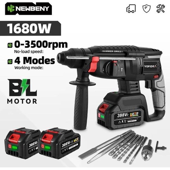 Marteau perforateur - Marteau perforateur sans fil 18 V - Moteur sans balais - 3500 tr/min - Max. 26 mm - Batterie incluse - Prise UE - Violet