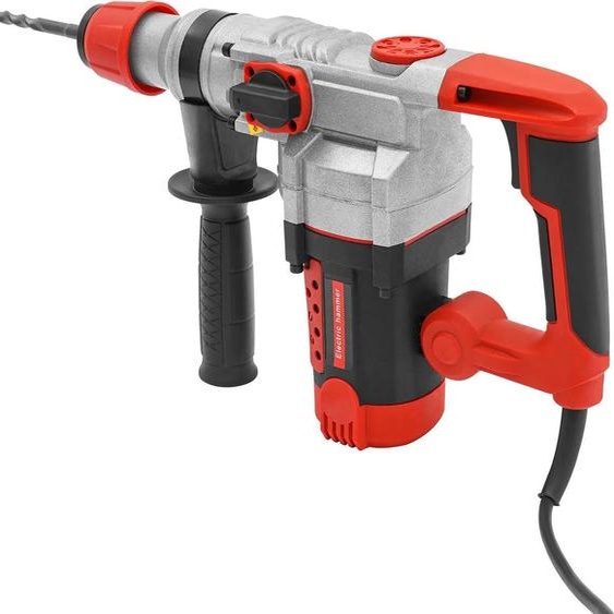 Marteau perforateur - Perceuse à percussion - 2200 W - 220 V 50 Hz - 0-930 tr/min - Avec 6 forets - Poignée pivotante à 360° - Pour métal, bois, béton - Rouge