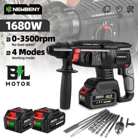 Marteau perforateur sans fil - 18 V, sans balais - 3500 tr/min - Ø 26 mm - prise UE - batterie incluse - doré