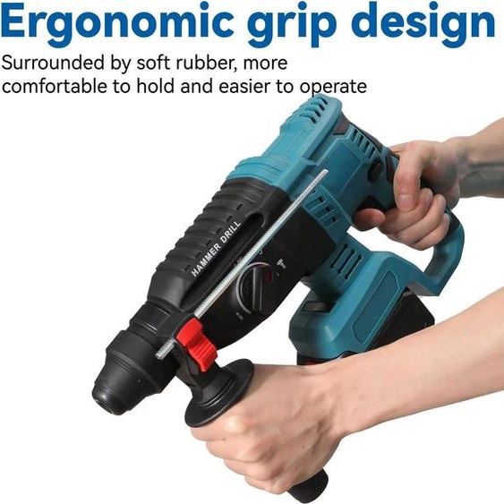 Marteau perforateur sans fil 27 mm - Brushless 18 V 4-en-1 - 1 000 tr/min, 4 800 coups/min - Mandrin à serrage rapide SDS-plus - Pour le béton, le bois et lacier - 2 batteries, prise UE