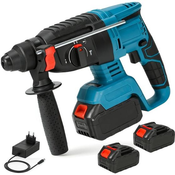 Marteau perforateur sans fil - Capacité de 27 mm - Moteur sans balais - 4 fonctions - Rechargeable sans fil - 2 batteries - Or