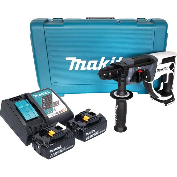 Makita DHR 202 RGW Marteau perforateur sans fil 18 V 20 mm 2,0 J blanc + 2x batterie 6,0 Ah + chargeur + coffret