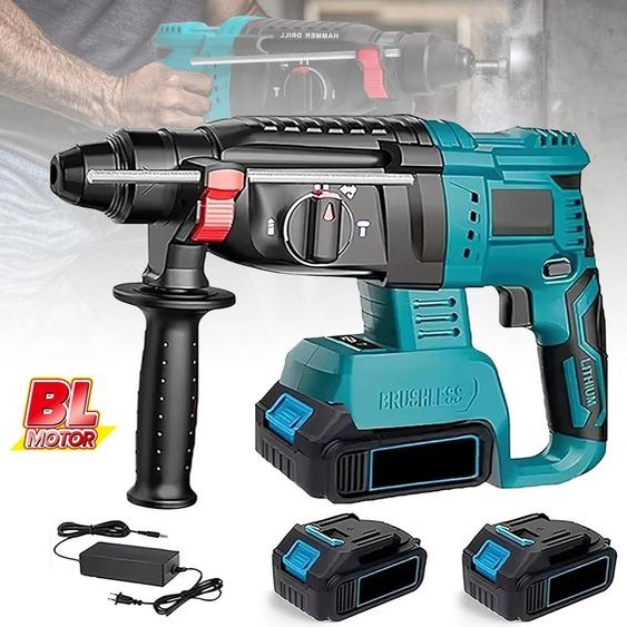 Marteau perforateur sans fil - Marteau perforateur/visseuse à percussion SDS-Plus - Moteur sans balais - Perçage max. 27 mm - Système 18 V - 2 batteries incluses - Rouge