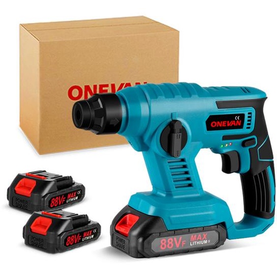 Marteau perforateur sans fil Perceuse 0-1350 tr/min 2 fonctions Perceuse à percussion et marteau de démolition avec 2x batteries & chargeur, pour le bricolage à la maison
