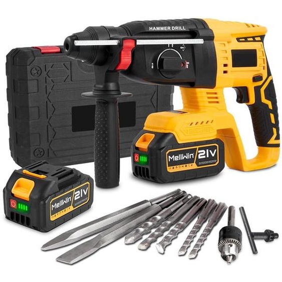 Marteau perforateur sans fil Perceuse-visseuse à percussion sans balais avec 2x batterie, marteau perforateur SDS-Plus pour la maison et les travaux de construction professionnels