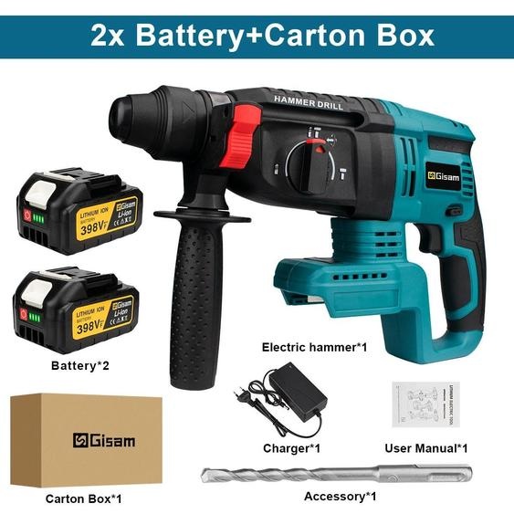 Marteau perforateur - sans fil, sans balais - 1680 W - 26 mm - système 18 V - avec 2 batteries, carton - bleu