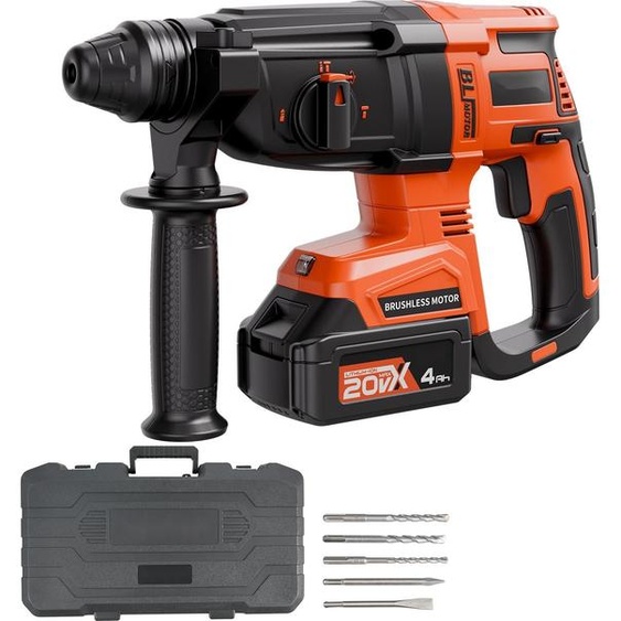 Marteau perforateur sans fil - SDS-Plus - Moteur sans balais - Li-Ion 20 V - Capacité de perçage 28 mm - Quatre fonctions - Fréquence de frappe 5 300 coups/min - Kit comprenant une batterie, un chargeur et un coffret