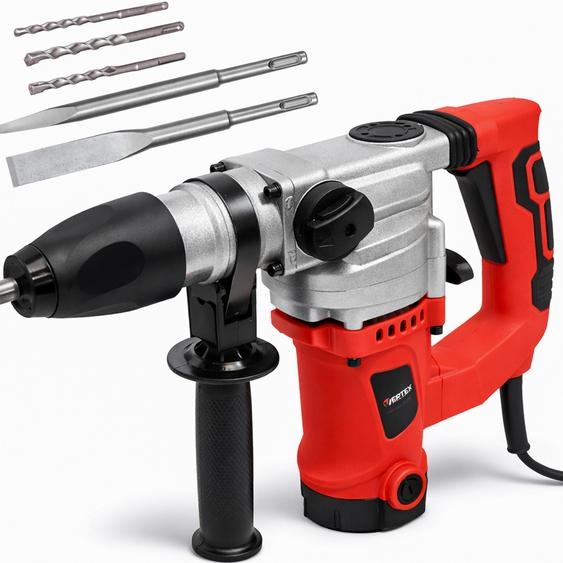Marteau perforateur VERTEX SDS+, 1150 W avec moteur transversal, pour percer et buriner dans le béton, kit avec forets et burins