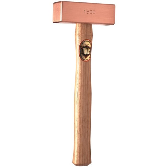 Marteau THOR cuivre rouge, carré 38x85mm, 1.000g, avec manche bois