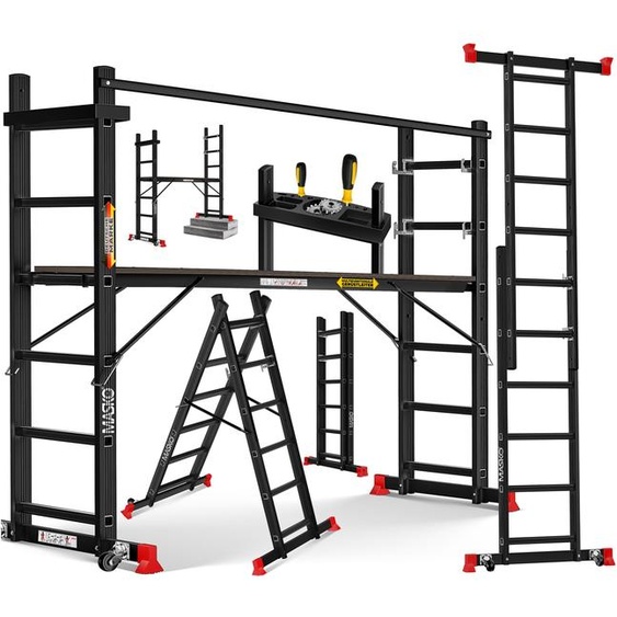 MASKO® Echafaudage de chantier avec plate-forme de travail, Echafaudage de travail 4en1 Echelle polyvalente