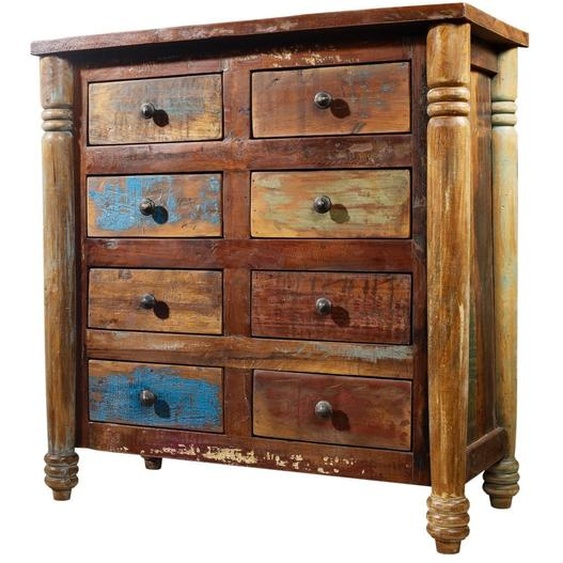 MASSIVMOEBEL24 | Commode 80x42 Bois de récupération laqué Multicolore FABLE #09
