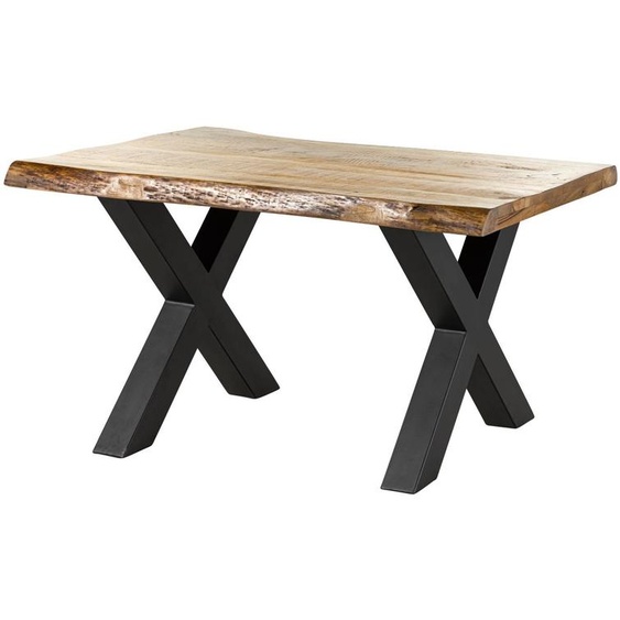 MASSIVMOEBEL24 | Table à manger 140x90 en bois de manguier laqué naturel pieds en X anthracite mat FREEFORM