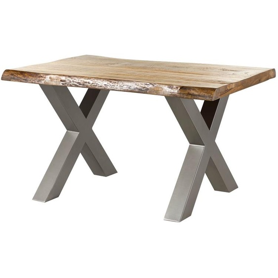 MASSIVMOEBEL24 | Table à manger 140x90 en bois de manguier laqué naturel pieds en X gris FREEFORM 5