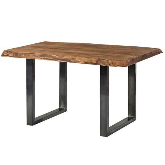 MASSIVMOEBEL24 | Table à manger 140x90 en bois de Sheesham bois naturel pieds en U anthracite brillant FREEFORM 5