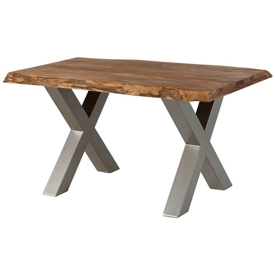 MASSIVMOEBEL24 | Table à manger 140x90 en bois de Sheesham bois naturel pieds en X gris FREEFORM 5