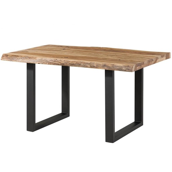 MASSIVMOEBEL24 | Table à manger 140x90 en bois de Sheesham sablé bois naturel pieds en U anthracite mat FREEFORM 5