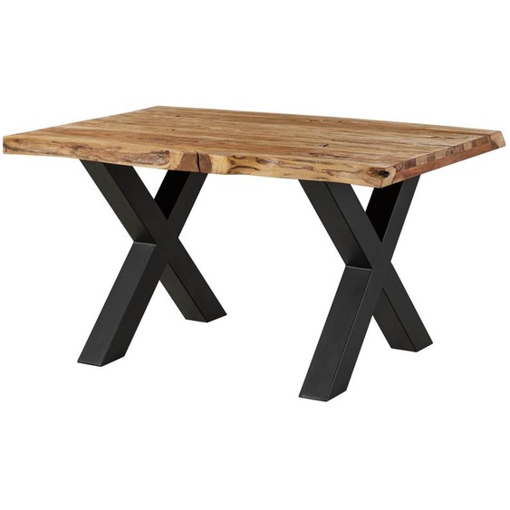 MASSIVMOEBEL24 | Table à manger 140x90 en bois de Sheesham sablé bois naturel pieds en X anthracite mat FREEFORM 5