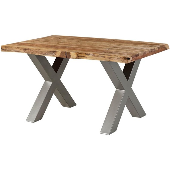 MASSIVMOEBEL24 | Table à manger 140x90 en bois de Sheesham sablé bois naturel pieds en X gris FREEFORM 5