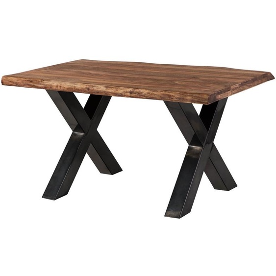 MASSIVMOEBEL24 | Table à manger 140x90 en bois de Sheesham teinté brun mat pieds en X anthracite brillant FREEFORM 5