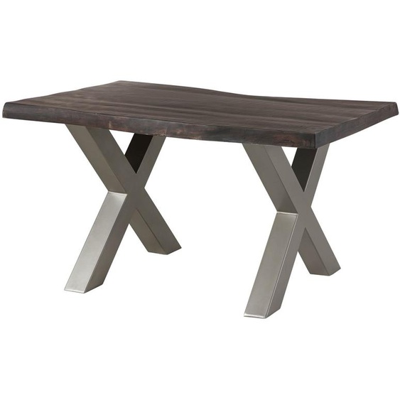 MASSIVMOEBEL24 | Table à manger 160x90 en bois de manguier laqué gris taupe pieds en X gris FREEFORM 5