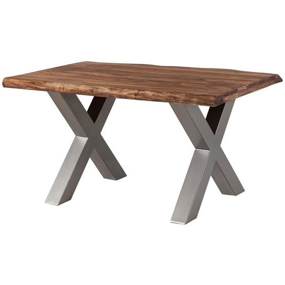 MASSIVMOEBEL24 | Table à manger 160x90 en bois de Sheesham teinté brun mat pieds en X gris FREEFORM 5