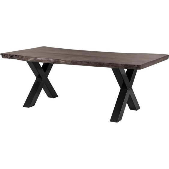 MASSIVMOEBEL24 | Table à manger 180x90 en bois dacacia gris taupe mat pieds en X anthracite brillant FREEFORM 5
