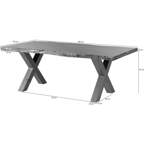 MASSIVMOEBEL24 | Table à manger 180x90 en bois dacacia gris taupe mat pieds en X gris FREEFORM 5