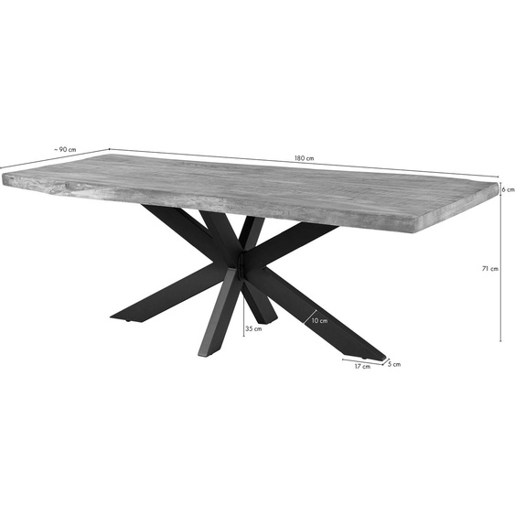 MASSIVMOEBEL24 | Table à manger 180x90 en bois de manguier beige pied central gris FREEFORM 5