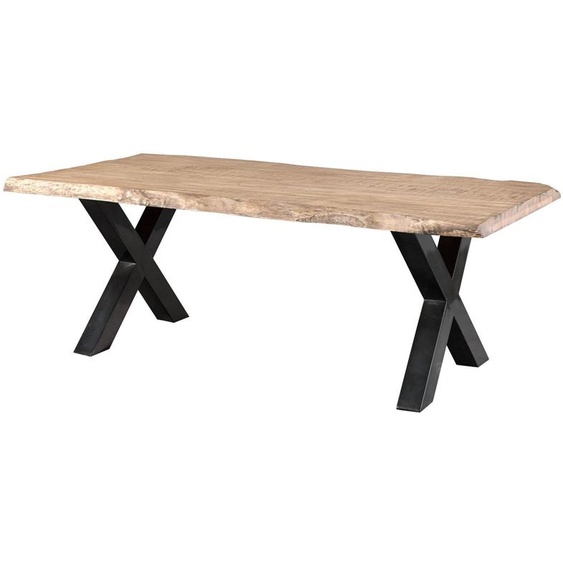 MASSIVMOEBEL24 | Table à manger 180x90 en bois de manguier laqué beige pieds en X anthracite brillant FREEFORM 5