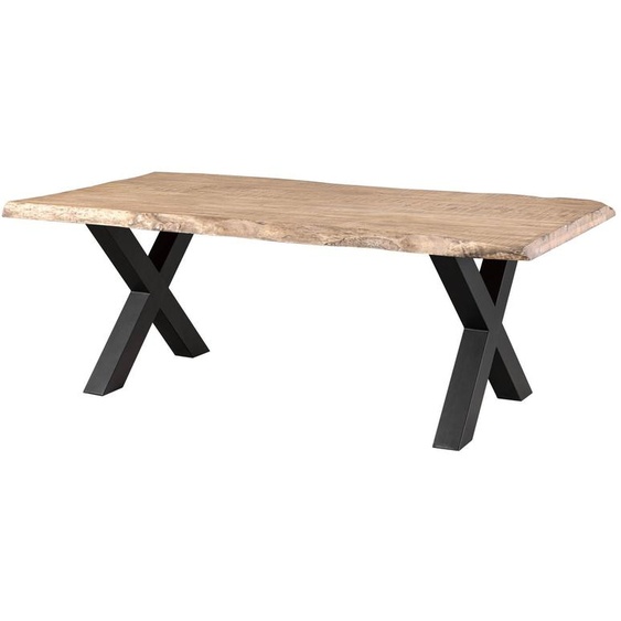 MASSIVMOEBEL24 | Table à manger 180x90 en bois de manguier laqué beige pieds en X anthracite mat FREEFORM 5