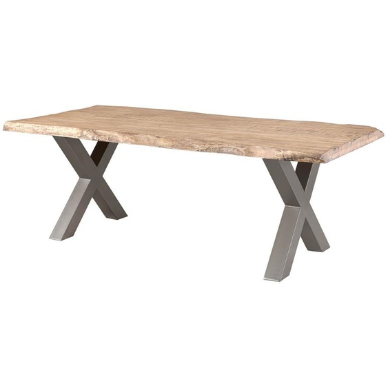 MASSIVMOEBEL24 | Table à manger 180x90 en bois de manguier laqué beige pieds en X gris FREEFORM 5
