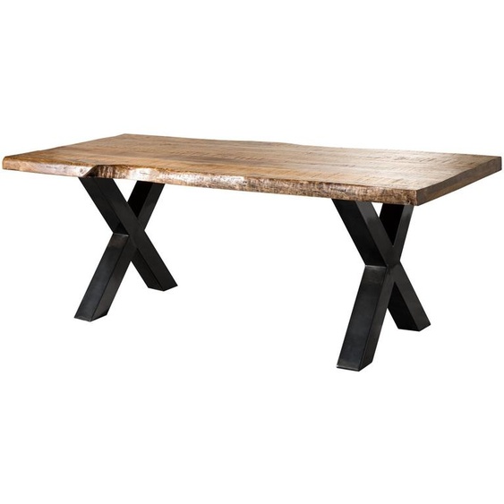 MASSIVMOEBEL24 | Table à manger 180x90 en bois de manguier laqué naturel pieds en X anthracite brillant FREEFORM 5