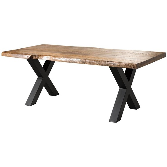 MASSIVMOEBEL24 | Table à manger 180x90 en bois de manguier laqué naturel pieds en X anthracite mat FREEFORM 5