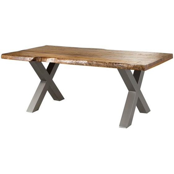 MASSIVMOEBEL24 | Table à manger 180x90 en bois de manguier laqué naturel pieds en X gris FREEFORM 5