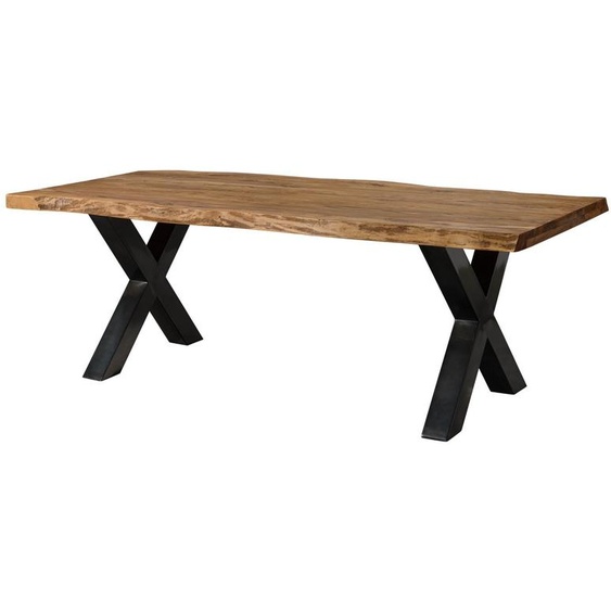 MASSIVMOEBEL24 | Table à manger 180x90 en bois de Sheesham bois naturel pieds en X anthracite brillant FREEFORM 5
