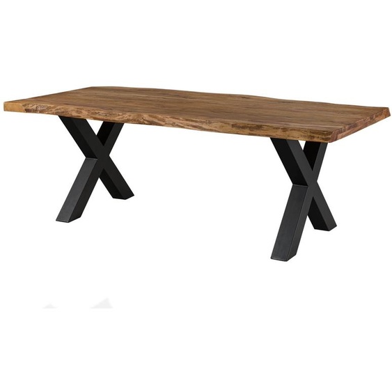 MASSIVMOEBEL24 | Table à manger 180x90 en bois de Sheesham bois naturel pieds en X anthracite mat FREEFORM 5