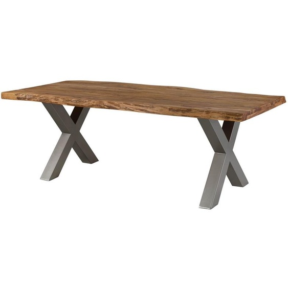 MASSIVMOEBEL24 | Table à manger 180x90 en bois de Sheesham bois naturel pieds en X gris FREEFORM 5