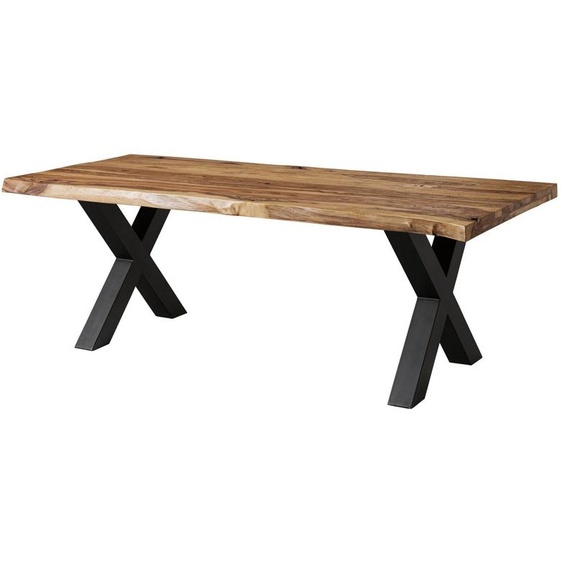 MASSIVMOEBEL24 | Table à manger 180x90 en bois de Sheesham sablé bois naturel pieds en X anthracite mat FREEFORM 5