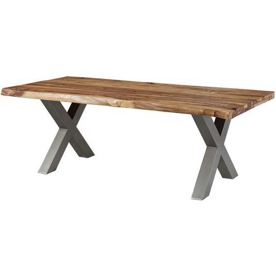 MASSIVMOEBEL24 | Table à manger 180x90 en bois de Sheesham sablé bois naturel pieds en X gris FREEFORM 5