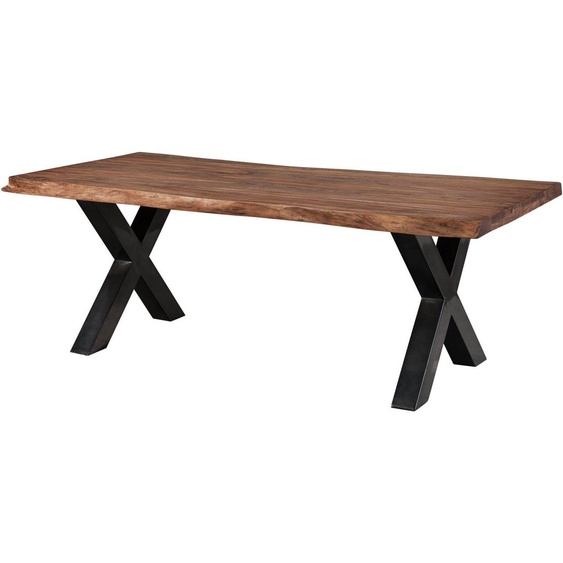 MASSIVMOEBEL24 | Table à manger 180x90 en bois de Sheesham teinté brun mat pieds en X anthracite brillant FREEFORM 5