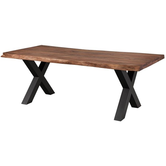 MASSIVMOEBEL24 | Table à manger 180x90 en bois de Sheesham teinté brun mat pieds en X anthracite mat FREEFORM 5
