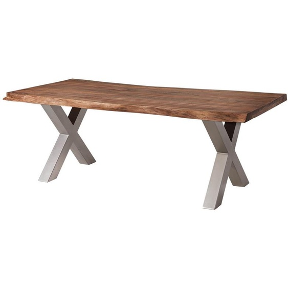 MASSIVMOEBEL24 | Table à manger 180x90 en bois de Sheesham teinté brun mat pieds en X gris FREEFORM 5