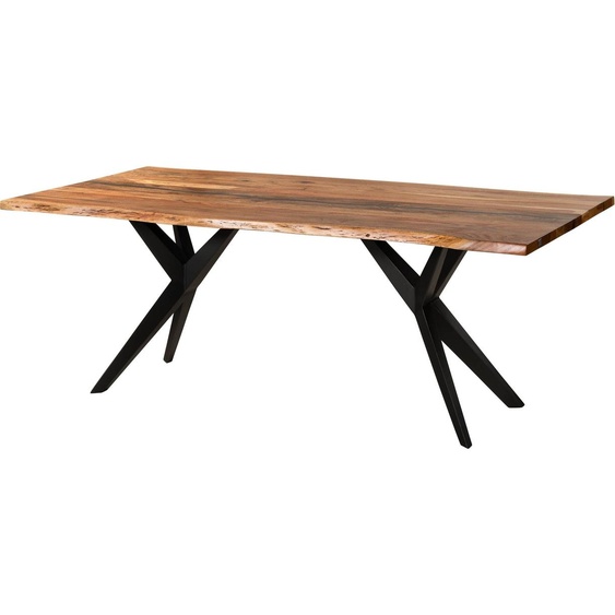 MASSIVMOEBEL24 | Table à manger en bois dacacia 160x90x76 naturel laqué / Epoxy noir, pieds en étoile anthracite mat EPOXY