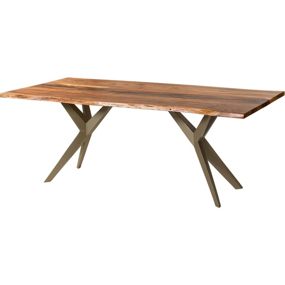 MASSIVMOEBEL24 | Table à manger en bois dacacia 160x90x76 naturel laqué / Epoxy noir, pieds en étoile argent mat EPOXY