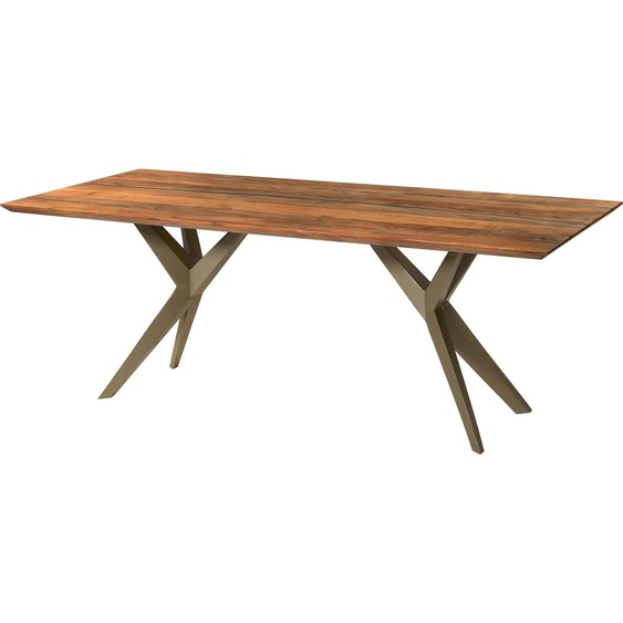 MASSIVMOEBEL24 | Table à manger en bois dacacia 160x90x76 naturel laqué / Epoxy noir, pieds en étoile argent mat EPOXY