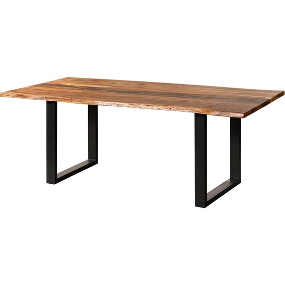 MASSIVMOEBEL24 | Table à manger en bois dacacia 160x90x76 naturel laqué / Epoxy noir, pieds en U anthracite mat EPOXY