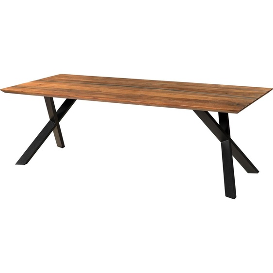 MASSIVMOEBEL24 | Table à manger en bois dacacia 180x90x76 naturel laqué / Epoxy noir, pieds en X inclinés anthracite mat EPOXY